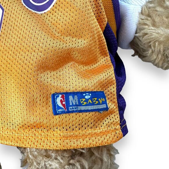 Build A Bear Curly Teddy Bear Brown Paws Vintage Retired Lakers Tank Overall 14" - Picture 10 of 15